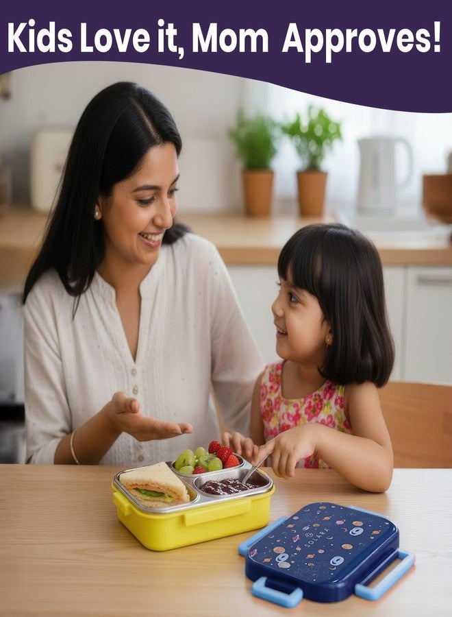 SOLARA Premium Stainless Steel Lunch Box for Kids, with 3 Compartments, Leak Proof, Steel Tiffin Box for School Boys/Girls, BPA-Free & Food Safe, Ideal for Meals & Snacks, Galaxy - Image 2
